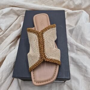 NEW Marc Fisher LTD Women's NASHIE Flat Sandal, Natural/Dark Natural sz 11